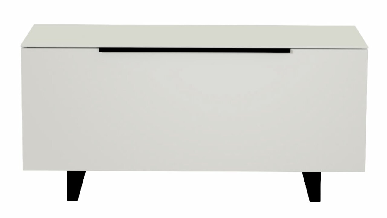 Moderano TV-Lowboard BORMIO Weißes TV-Lowboard mit schwarzen Beinen, frontale Ansicht