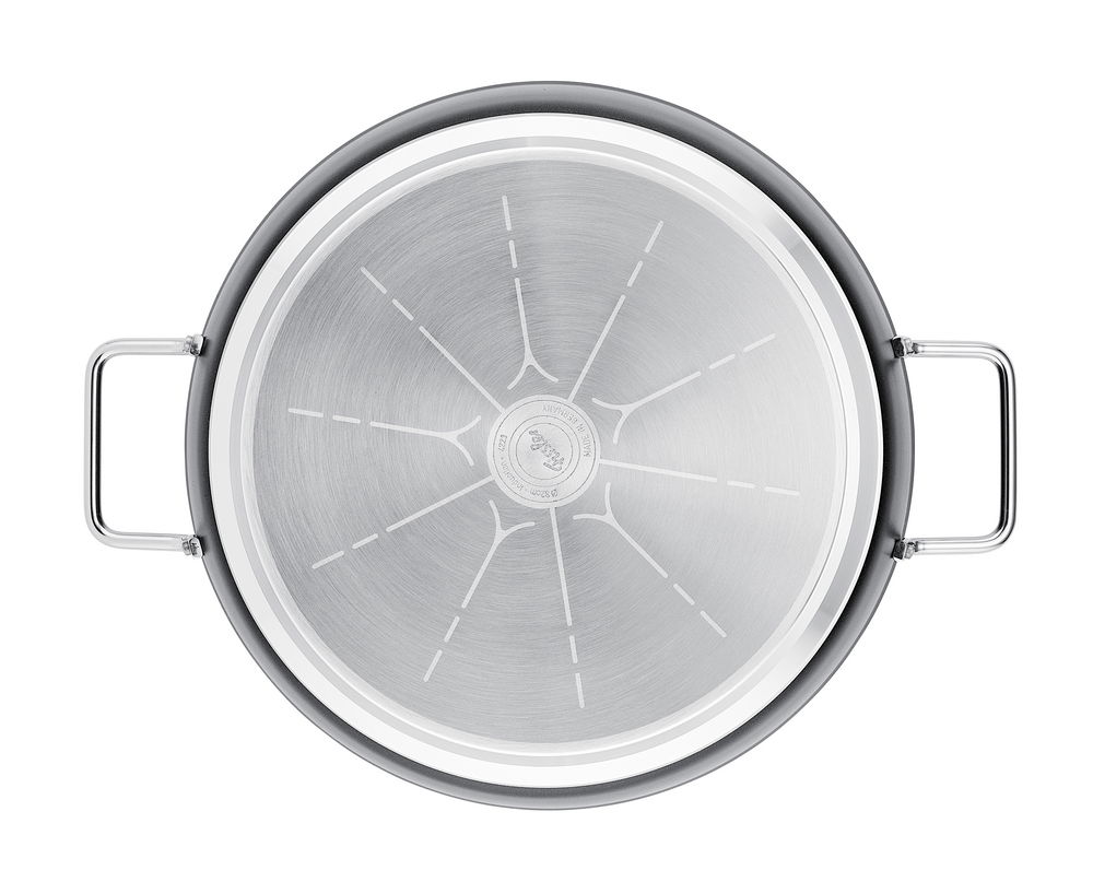 Servierpfanne 32cm aus der Vogelperspektive mit zwei Griffen und Edelstahlboden