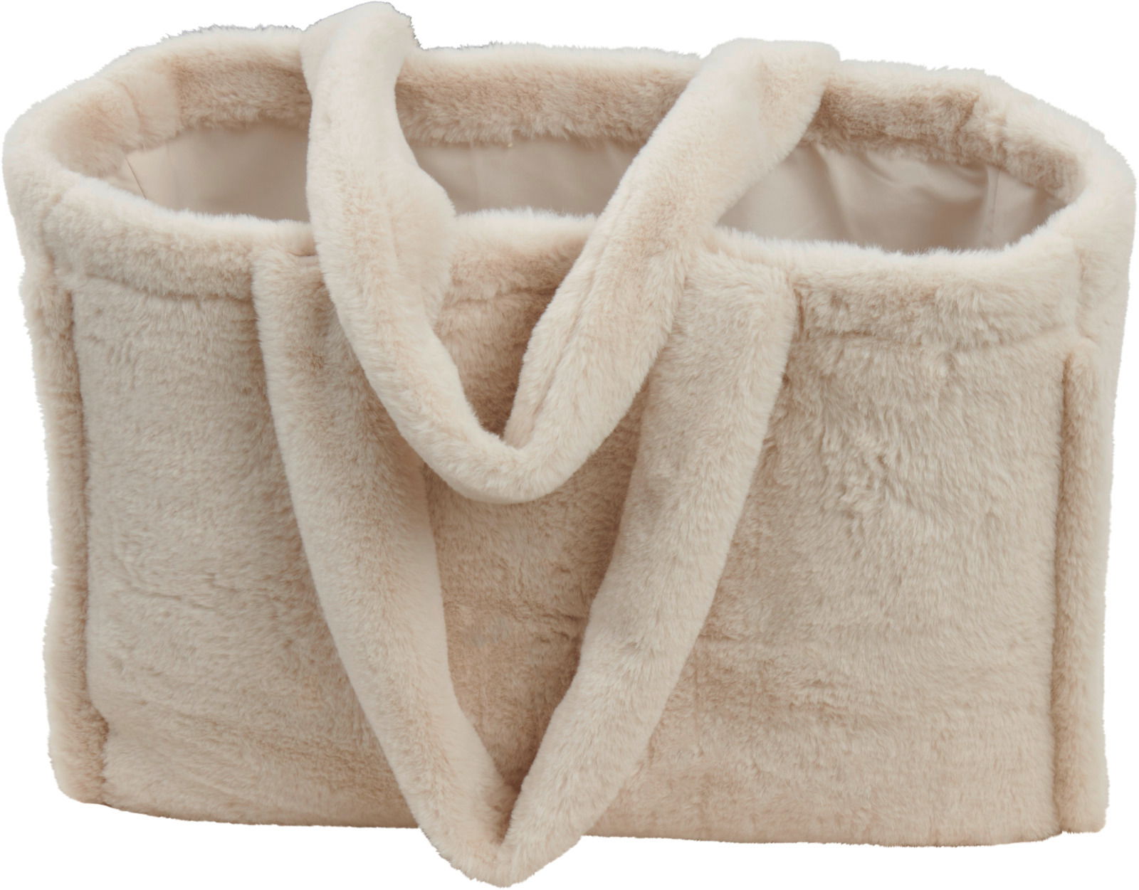 Beige, flauschige Tasche mit weichem Griff, Vorderansicht