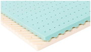Seitenansicht einer zweilagigen Jugendmatratze mit grüner und weißer Schicht, perforiert für Belüftung.