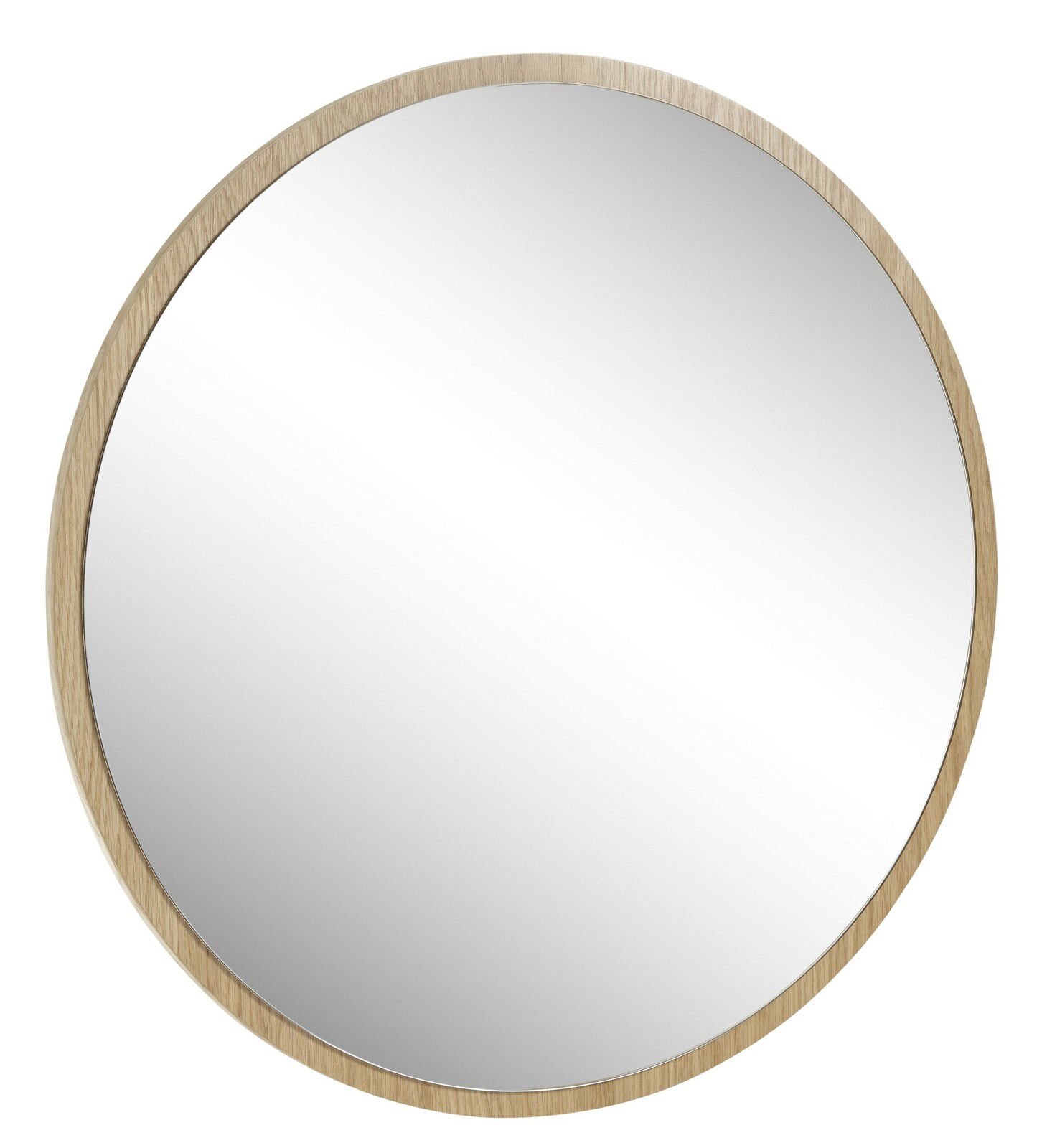 Runder Spiegel mit Holzrahmen, Perspektive von vorne