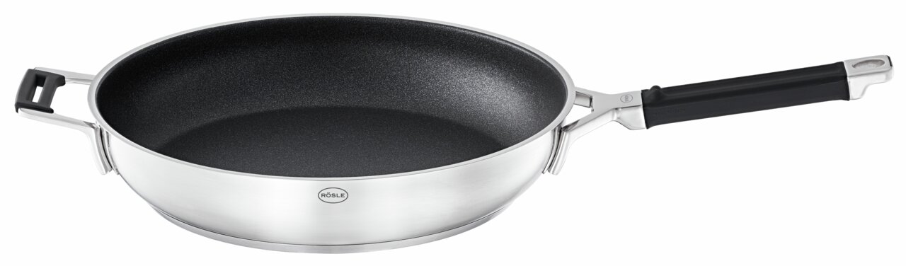 Rösle Koekenpan 32 cm SILENCE PRO Silence Pro-koekenpan van 32 cm, van roestvrij staal met antiaanbaklaag, zijaanzicht