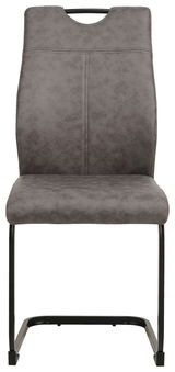 Moderner grauer Schwingstuhl mit schwarzem Metallgestell, Frontalansicht