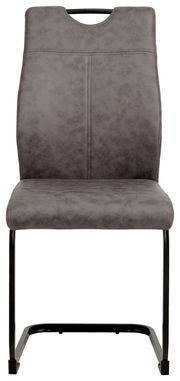 Moderner grauer Schwingstuhl mit schwarzem Metallgestell, Frontalansicht