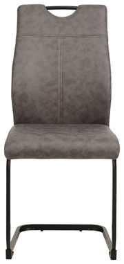 Moderner grauer Schwingstuhl mit schwarzem Metallgestell, Frontalansicht