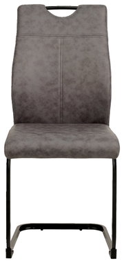 Moderne grijze schommelstoel met zwart metalen frame, vooraanzicht