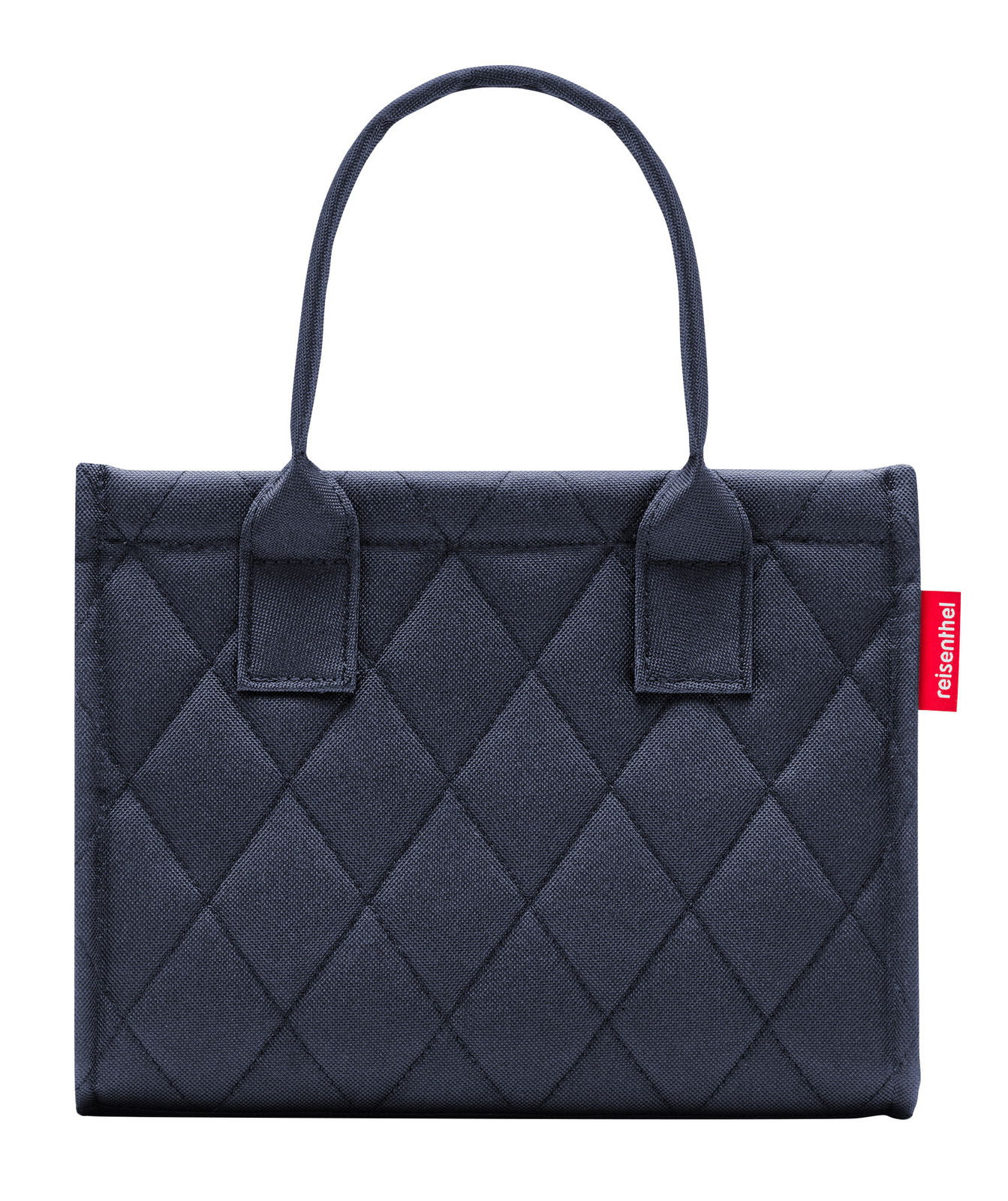 Kleine, dunkelblaue, gesteppte Einkaufstasche mit zwei Henkeln, Vorderansicht