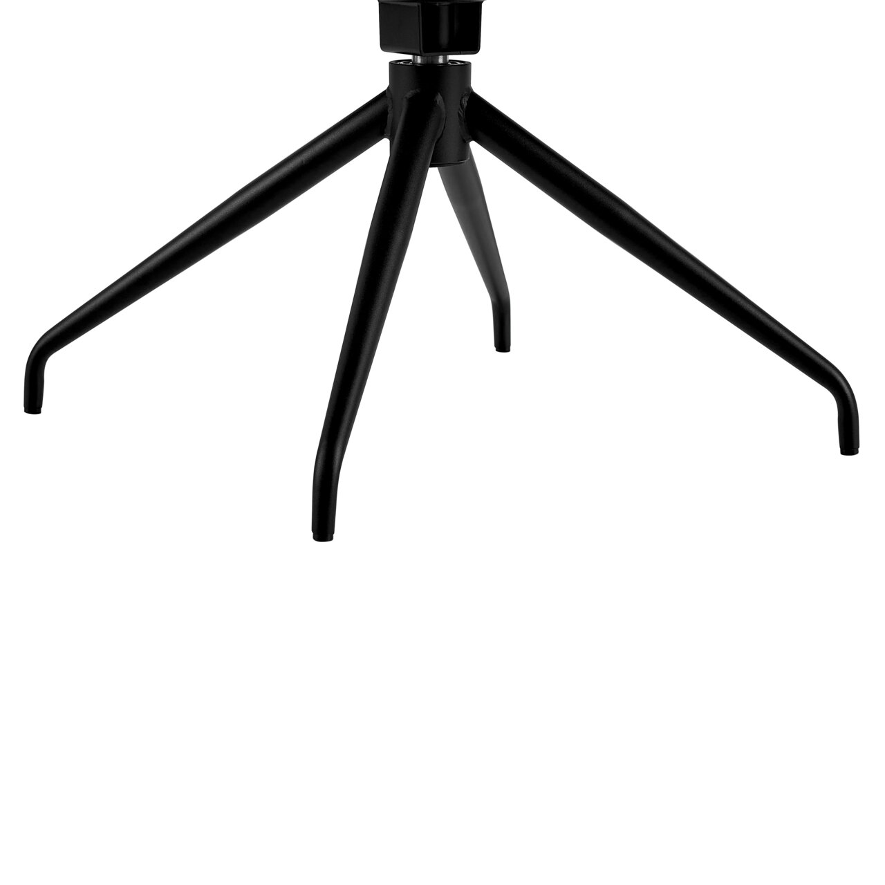 Schwarzes Metallstuhlgestell mit vier Beinen, seitliche Perspektive