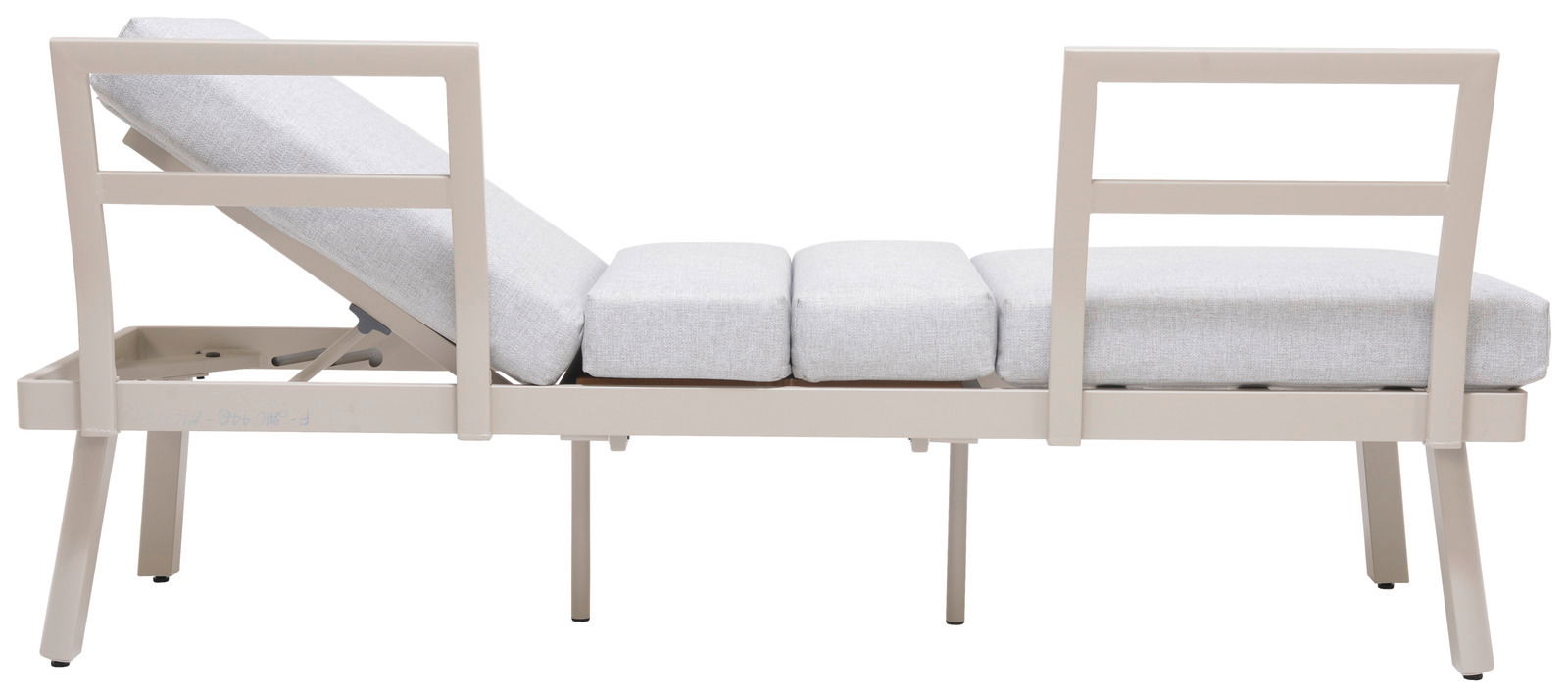 Seitliche Ansicht einer Lounge-Kombination mit verstellbarer Rückenlehne und hellgrauen Polstern.