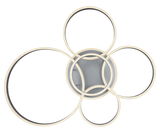 Moderne Deckenleuchte aus Metall in Grau mit mehreren ineinander verschlungenen LED-Ringen, Ansicht von unten.