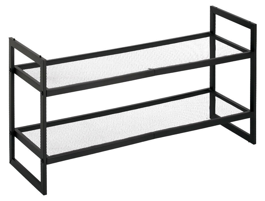 Zeller Present Schuhregal mit 2 Ablagen Schuhregal mit 2 Ablagen aus schwarzem Metall, seitliche Perspektive