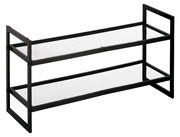 Schuhregal mit 2 Ablagen aus schwarzem Metall, seitliche Perspektive