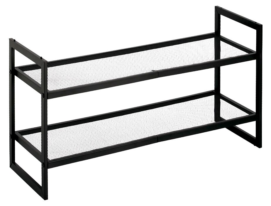 Schuhregal mit 2 Ablagen aus schwarzem Metall, seitliche Perspektive