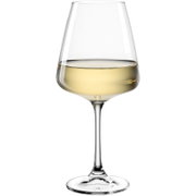 Witwijnglas met een inhoud van 540 ml, gevuld met witte wijn, zijaanzicht