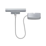 Stromeinspeisung zigbee URAIL von PAULMANN in silberner Farbe, Ansicht von oben mit Kabelverbindung.