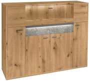 Hochwertiges Highboard aus Holz mit moderner Steinoptik in der Mitte, Frontalansicht