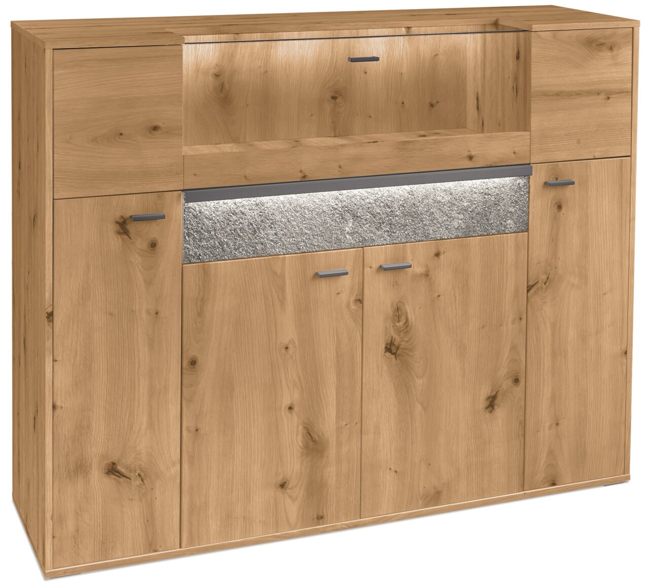 Set one by Musterring Highboard DELTONA Hochwertiges Highboard aus Holz mit moderner Steinoptik in der Mitte, Frontalansicht