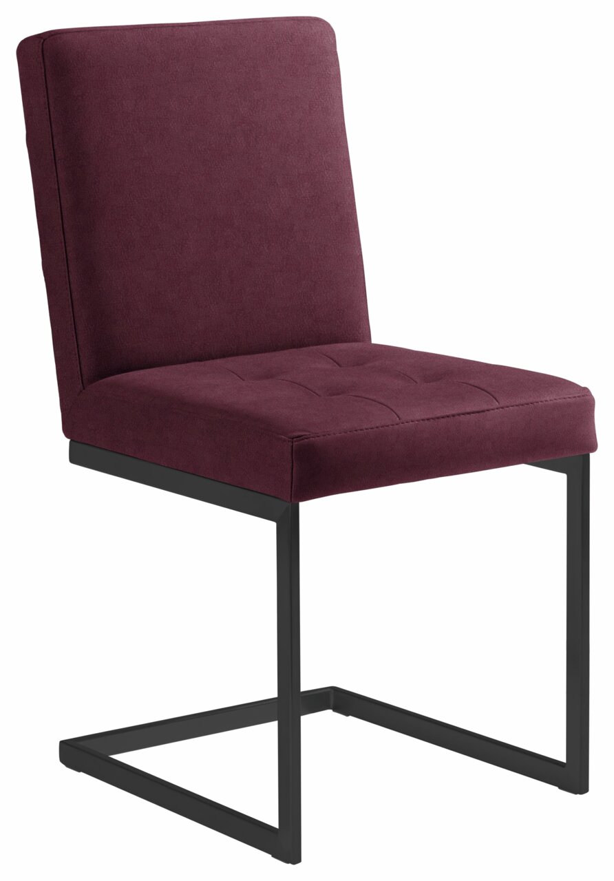 Moderano Slingerstoel LUPO II Freischwinger-Stuhl in Weinrot mit schwarzem Metallgestell, seitliche Perspektive