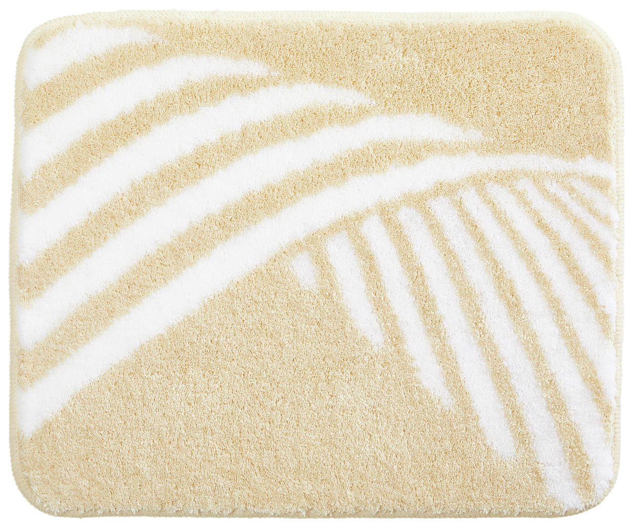 Beige-weißer Badteppich Leandra mit Streifenmuster, Draufsicht