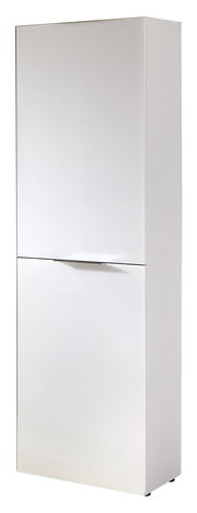 Weißer Stauraumschrank mit zwei Türen, frontale Perspektive