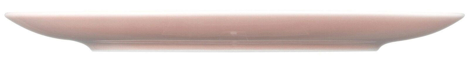 Seitenansicht eines runden Frühstückstellers, 22,5 cm, in zartem Rosa.
