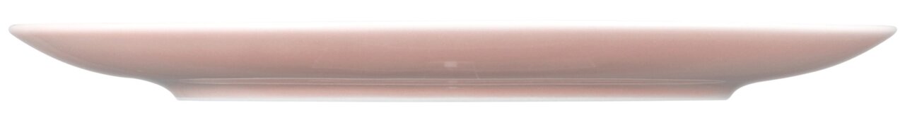 Seitenansicht eines runden Frühstückstellers, 22,5 cm, in zartem Rosa.