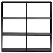 Schwarzes Wandregal mit drei Regalböden und sechs Fächern, frontale Ansicht