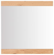 Rechteckiger Wandspiegel mit weißer Spiegelfläche und Holzleisten oben und unten, Frontalansicht