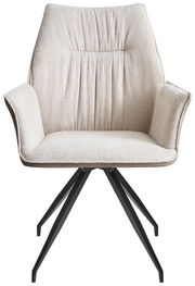 Beiger Armlehnstuhl MAITE mit schwarzem Metallgestell, Frontalansicht