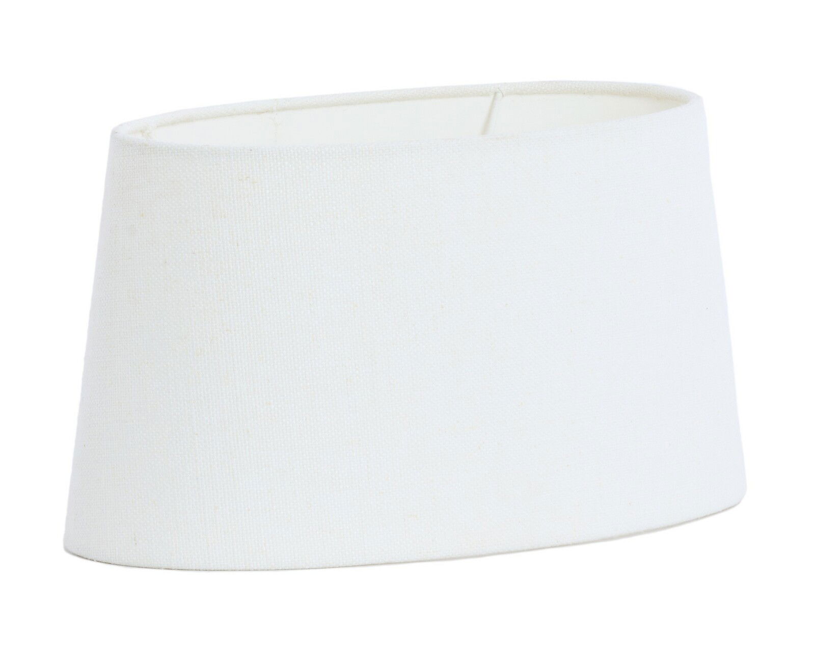 Weißer, ovaler Lampenschirm aus Stoff, seitliche Perspektive