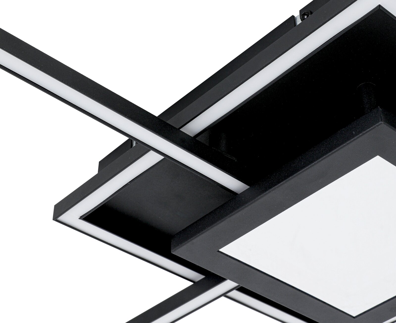 Moderne led-plafondlamp met een geometrisch ontwerp, zijaanzicht
