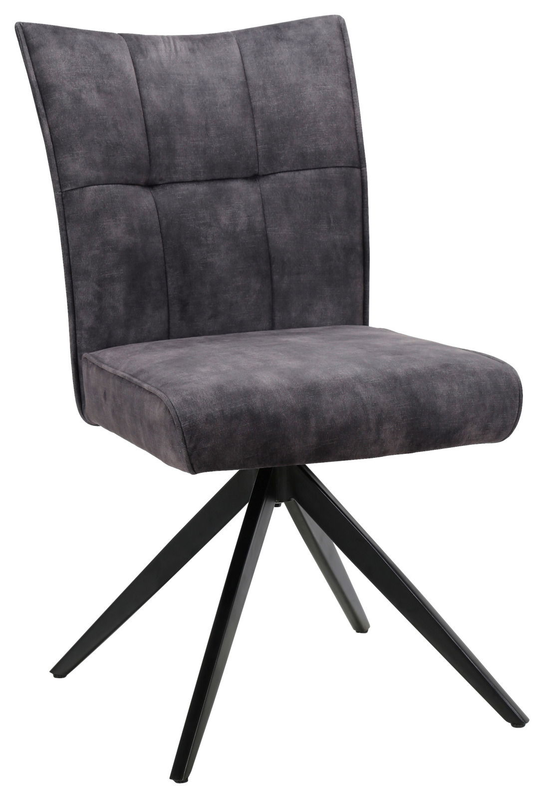 Hom´in Stuhl MARIUS Moderner grauer Stuhl mit gepolsterter Rückenlehne und schwarzem Metallgestell, seitliche Perspektive