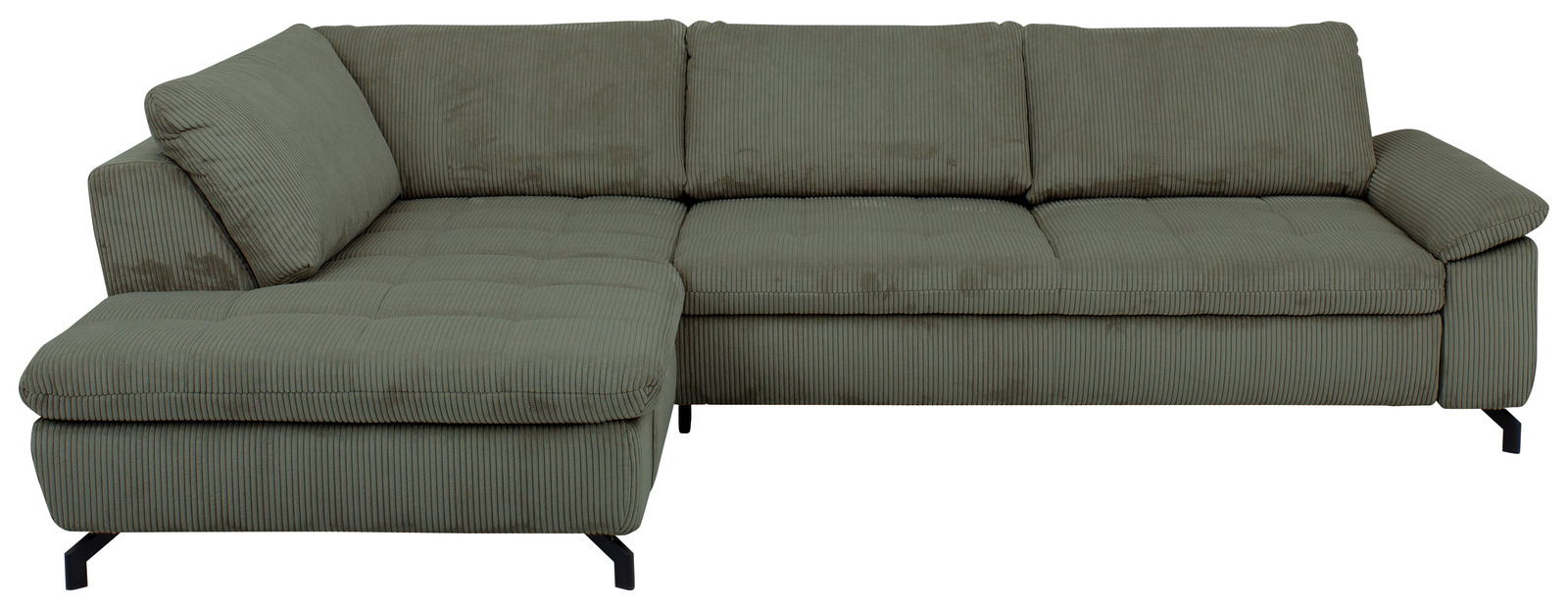 Grüne Polsterrundecke in L-Form, Vorderansicht