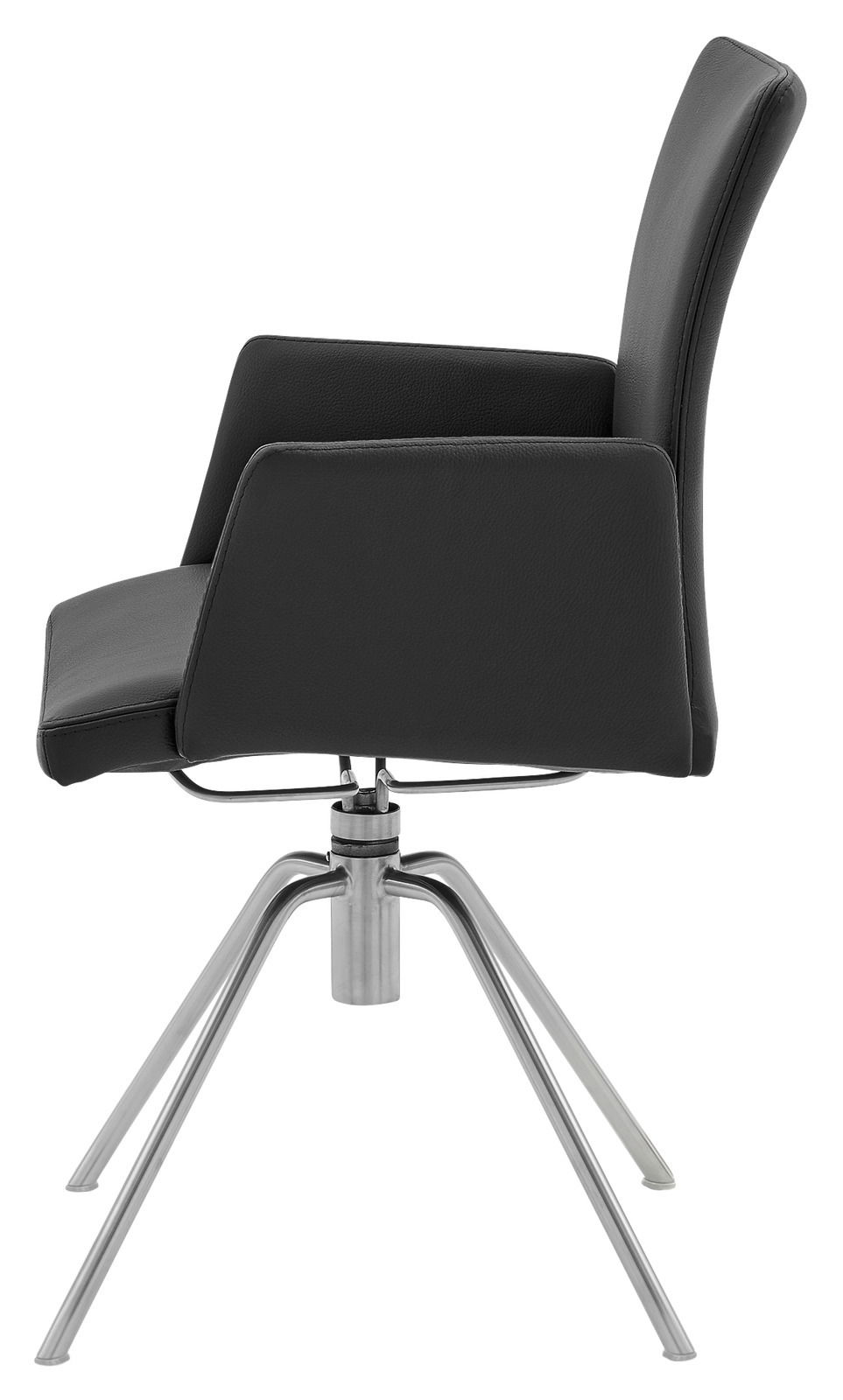 Moderner schwarzer Sessel mit Metallgestell, Seitenansicht
