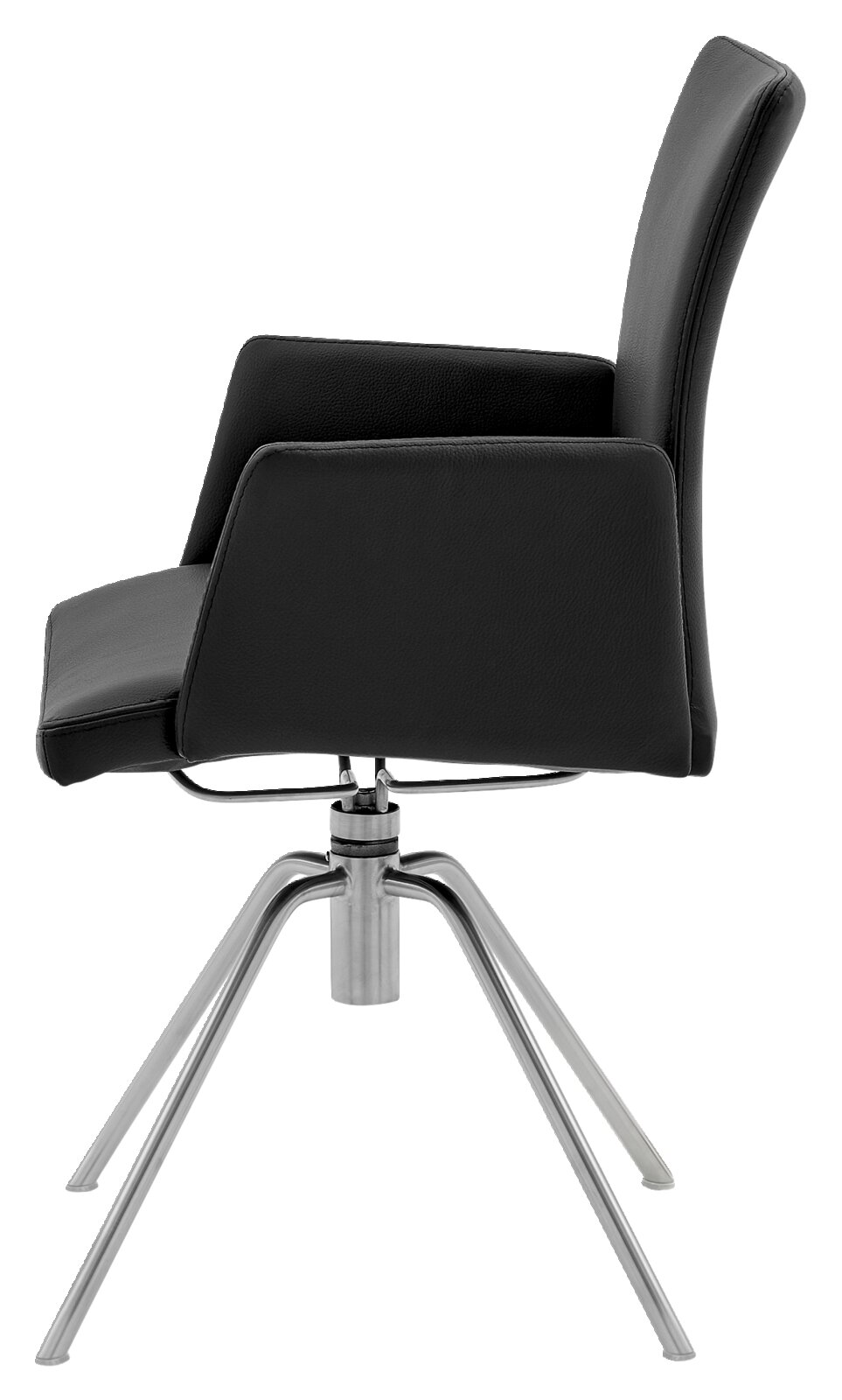 Moderne zwarte fauteuil met metalen frame, zijaanzicht
