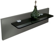 Nachtkonsolen Paneel mit Glasablage und dekorativer Karaffe, seitliche Perspektive