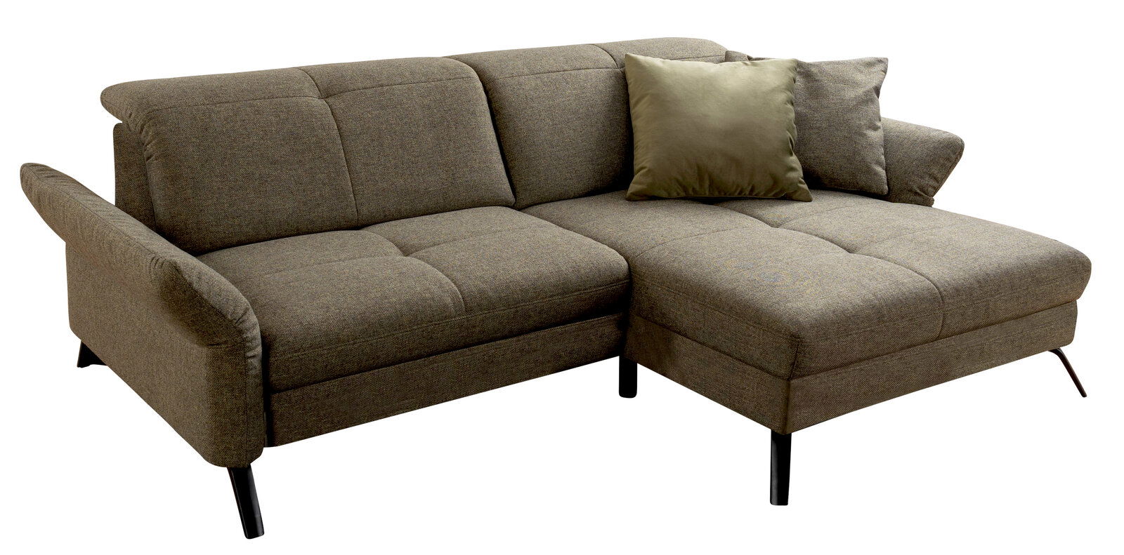 Braunes Ecksofa mit einem Kissen, seitliche Perspektive