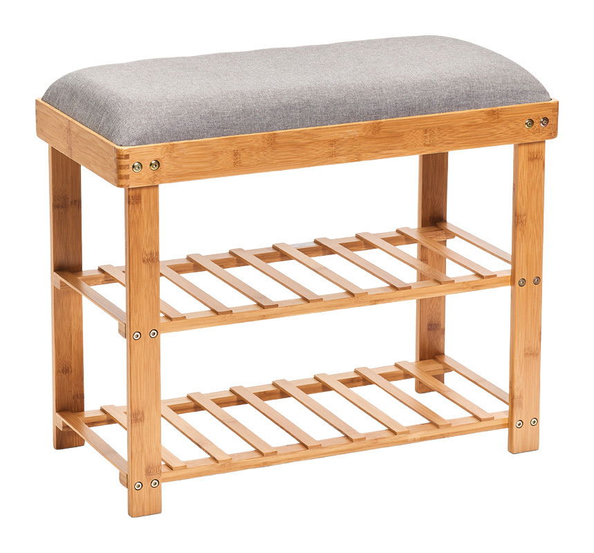 Zeller Present Schuhbank mit 2 Ablagen Schuhbank aus Holz mit zwei Ablagen und gepolstertem Sitz, seitliche Perspektive