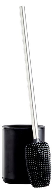 Toilettenbürste mit schwarzem Halter und Edelstahlgriff, seitliche Perspektive