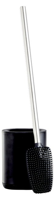 Toilettenbürste mit schwarzem Halter und Edelstahlgriff, seitliche Perspektive