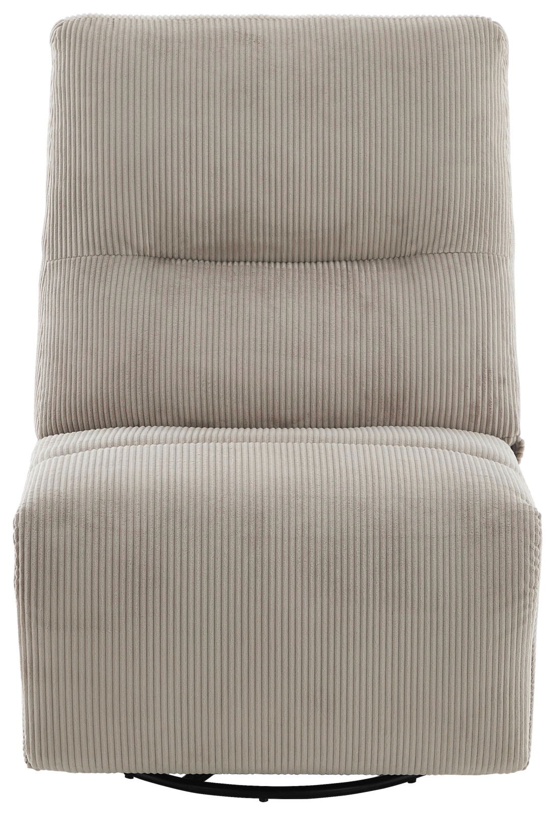 Frontansicht eines beigen Relaxsessels mit geripptem Stoffbezug.