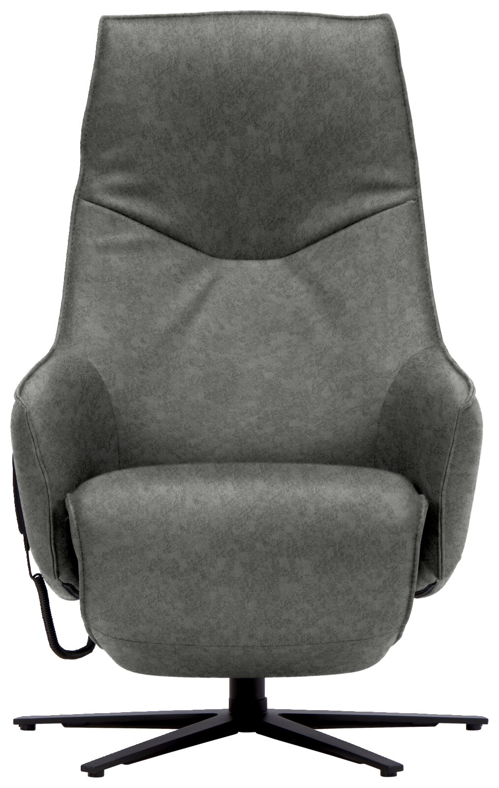 Grauer Relaxsessel mit hoher Rückenlehne und modernem Design, Vorderansicht