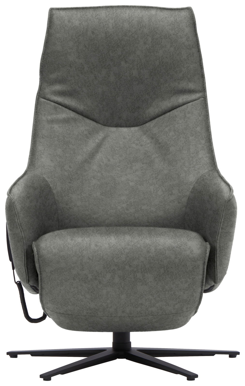 Grauer Relaxsessel mit hoher Rückenlehne und modernem Design, Vorderansicht