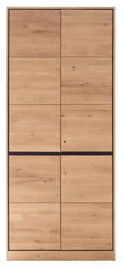 Frontansicht eines zweiflügeligen Aktenschranks aus Holz mit natürlicher Maserung.