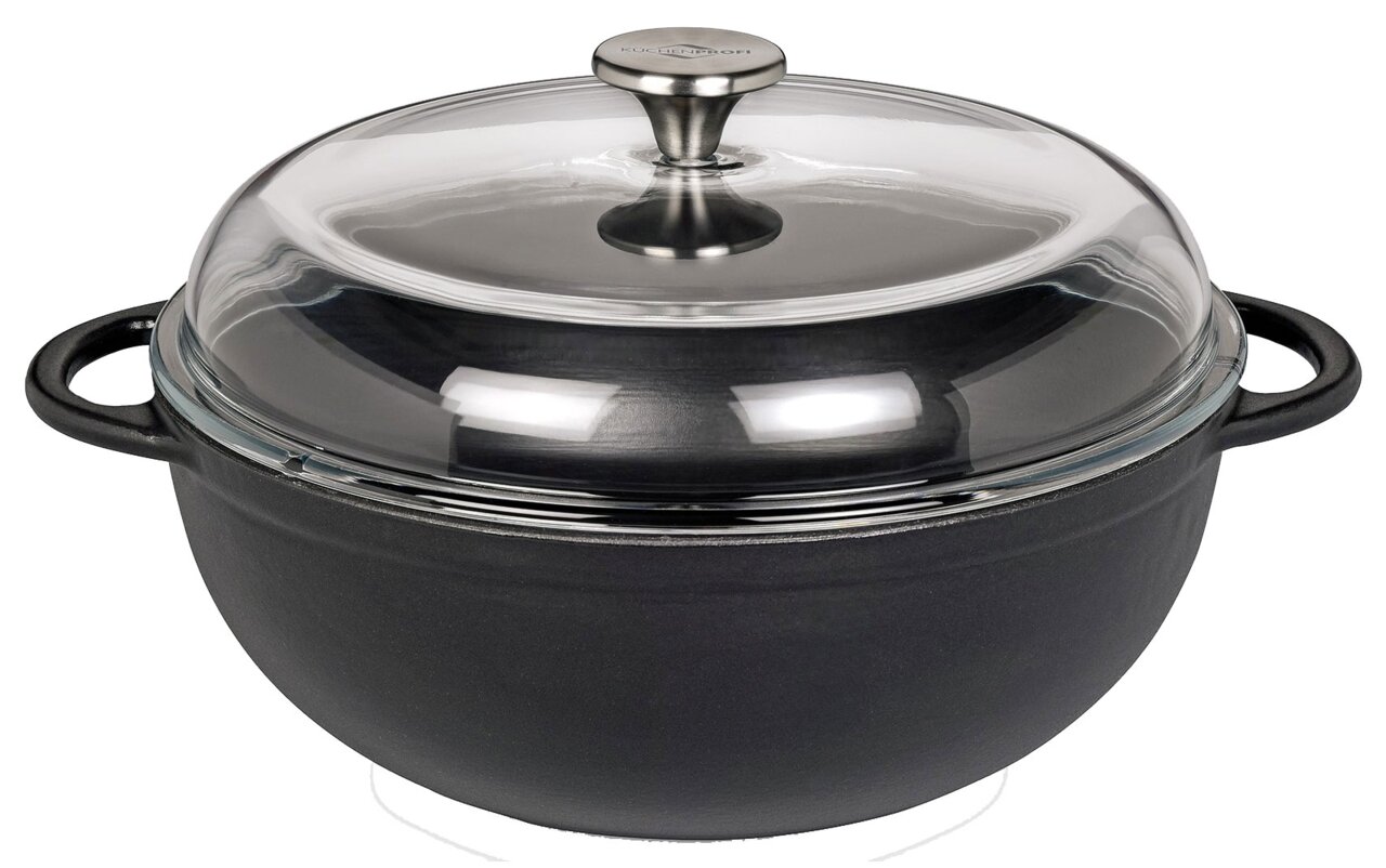 Schwarze Schmorpfanne MARMITE mit Glasdeckel, seitliche Perspektive