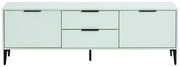 Modernes TV-Lowboard in hellem Mintgrün mit schwarzen Griffen und Beinen, Frontalansicht