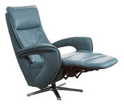 Moderner blauer Relax-Sessel Valdera mit ausgeklapptem Fußteil, seitliche Perspektive