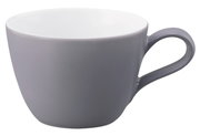Graue Kaffeetasse mit Henkel, seitliche Perspektive