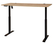 Höhenverstellbarer E-Schreibtisch mit Furnieroberfläche, seitliche Perspektive
