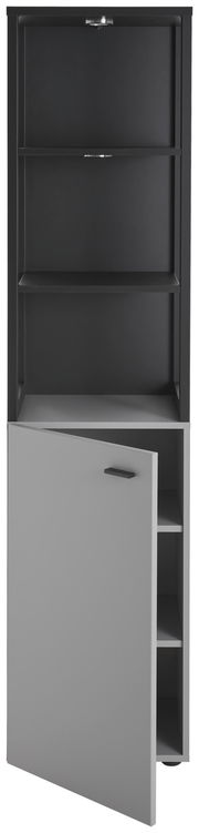 Vitrine mit offenem Fach und geöffneter Tür, Frontalansicht